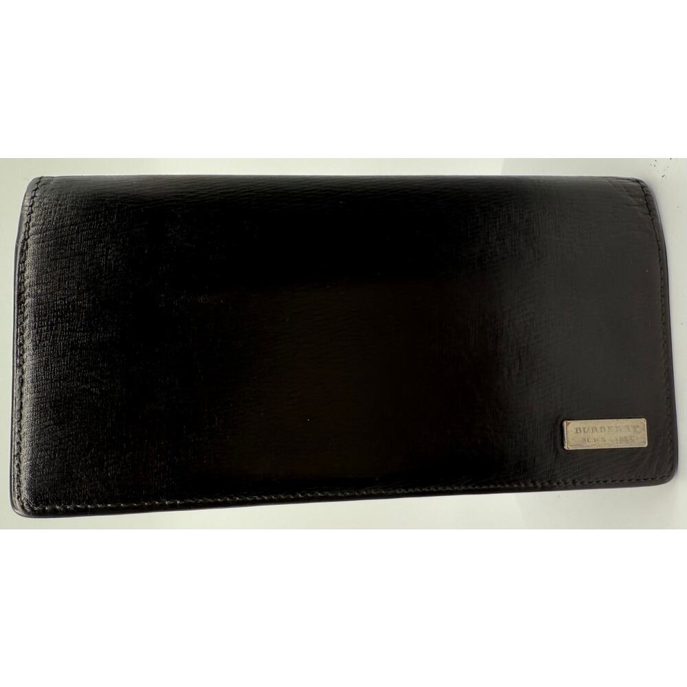 Authentic Burberry Black Label Long Wallet in classic black leather